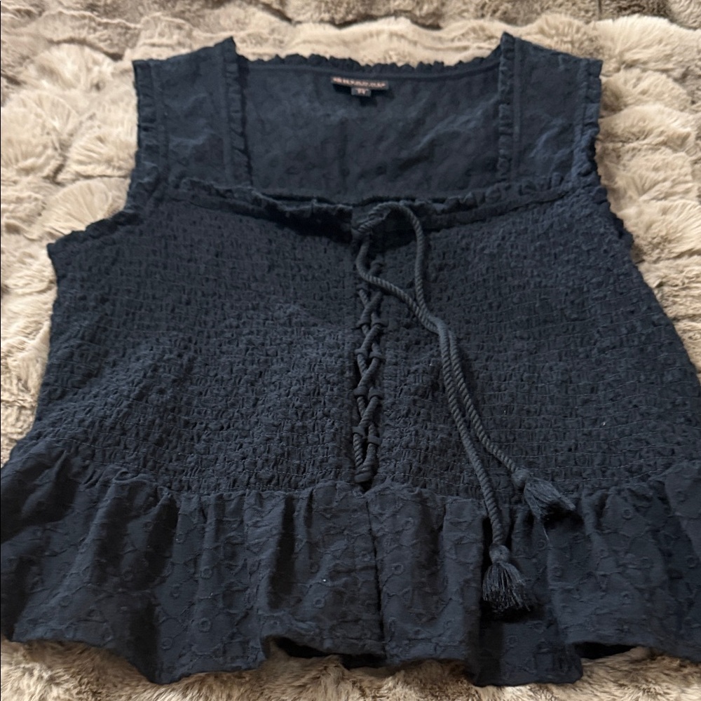 Shyanne Dark Black Textured Sleeveless Blouse